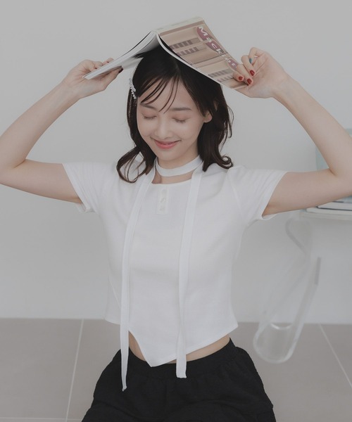 3.3 Field Trip （3.3フィールドトリップ）の「3.3 Field Trip／マフラーツキボタンT（Tシャツ/カットソー・レディース・ホワイト/シルバーグレー/ブルー・FREE）」の2枚目の写真