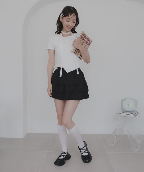 3.3 Field Trip （3.3フィールドトリップ）の「3.3 Field Trip／マフラーツキボタンT（Tシャツ/カットソー・レディース・ホワイト/シルバーグレー/ブルー・FREE）」の19枚目の写真