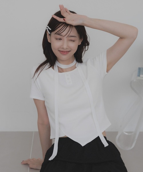 3.3 Field Trip （3.3フィールドトリップ）の「3.3 Field Trip／マフラーツキボタンT（Tシャツ/カットソー・レディース・ホワイト/シルバーグレー/ブルー・FREE）」の14枚目の写真