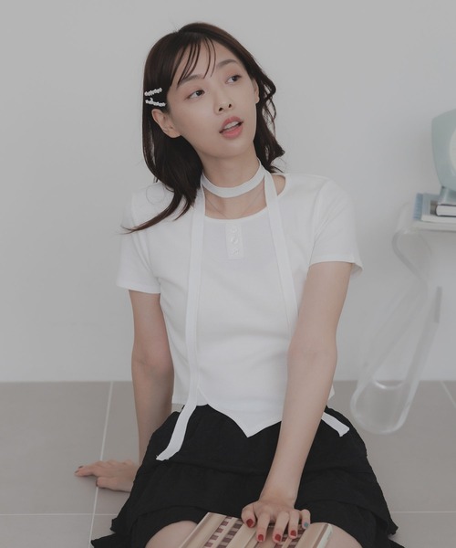 3.3 Field Trip （3.3フィールドトリップ）の「3.3 Field Trip／マフラーツキボタンT（Tシャツ/カットソー・レディース・ホワイト/シルバーグレー/ブルー・FREE）」の4枚目の写真