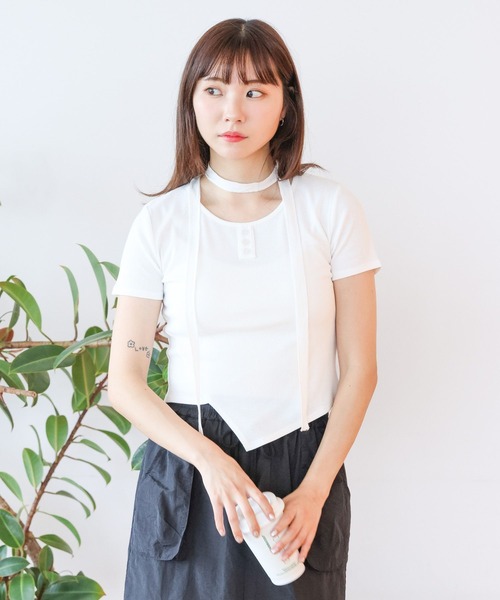 3.3 Field Trip （3.3フィールドトリップ）の「3.3 Field Trip／マフラーツキボタンT（Tシャツ/カットソー・レディース・ホワイト/シルバーグレー/ブルー・FREE）」の9枚目の写真