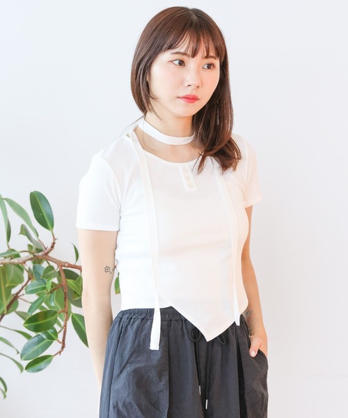 3.3 Field Trip （3.3フィールドトリップ）の「3.3 Field Trip／マフラーツキボタンT（Tシャツ/カットソー・レディース・ホワイト/シルバーグレー/ブルー・FREE）」の8枚目の写真