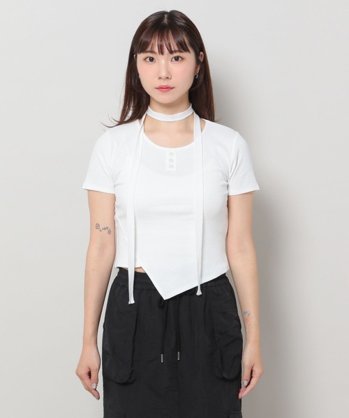 3.3 Field Trip （3.3フィールドトリップ）の「3.3 Field Trip／マフラーツキボタンT（Tシャツ/カットソー・レディース・ホワイト/シルバーグレー/ブルー・FREE）」の6枚目の写真