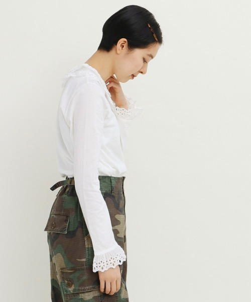 Dot&Stripes CHILD WOMAN(ドットアンドストライプス チャイルドウーマン)の「30/-天竺 ティアードコットンレースプルオーバー(Tシャツ/カットソー・レディース・ホワイト・FREE)」の20枚目の写真