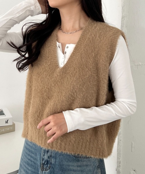 セール】シャギーVネックニットベスト（ベスト）｜CLEA（クレア）の