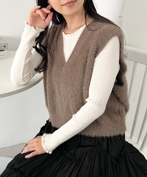 セール】シャギーVネックニットベスト（ベスト）｜CLEA（クレア