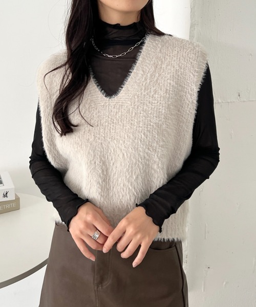 セール】シャギーVネックニットベスト（ベスト）｜CLEA（クレア