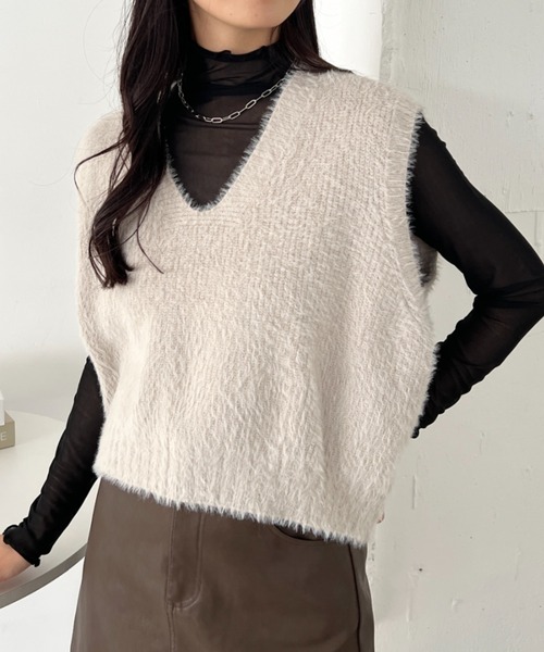 セール】シャギーVネックニットベスト（ベスト）｜CLEA（クレア
