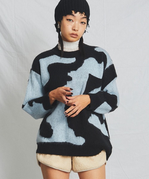 マーブルデザインニットプルオーバー【uyu./ウユ】（ニット/セーター