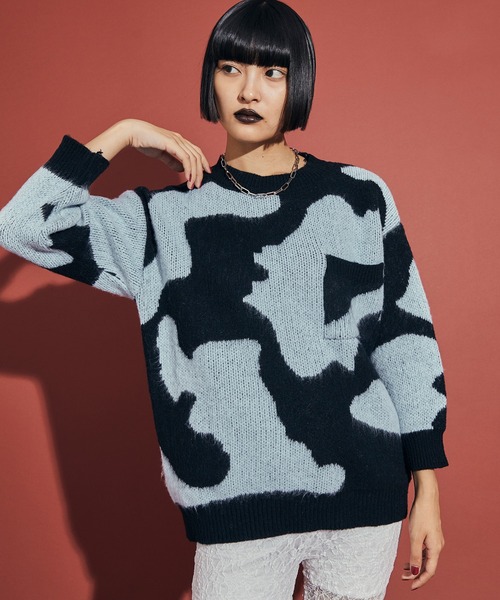 マーブルデザインニットプルオーバー【uyu./ウユ】（ニット/セーター