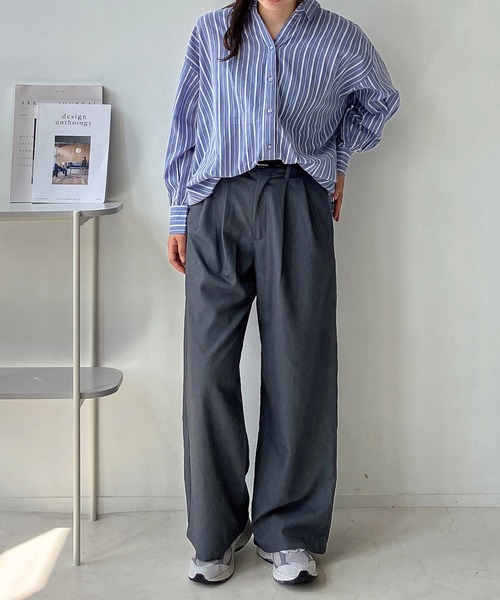 AS KNOW AS plus（アズノゥアズプラス）の「◇ベルト付き タックワイドスラックスパンツ（スラックス・レディース・グレー/グレー系/ブラック/ブラウン系・FREE）」の7枚目の写真