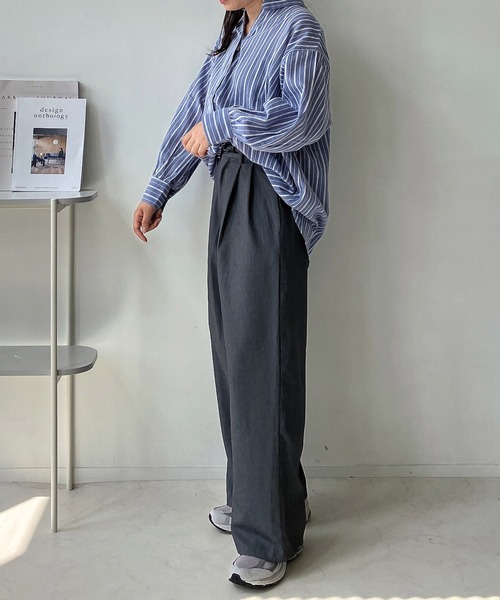 AS KNOW AS plus（アズノゥアズプラス）の「◇ベルト付き タックワイドスラックスパンツ（スラックス・レディース・グレー/グレー系/ブラック/ブラウン系・FREE）」の9枚目の写真