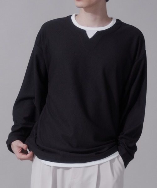 BROWNY（ブラウニー）の「BROWNY/フェイクレイヤードキーネックT（Tシャツ/カットソー・メンズ・ベージュ/チャコール・LARGE/MEDIUM）」の14枚目の写真