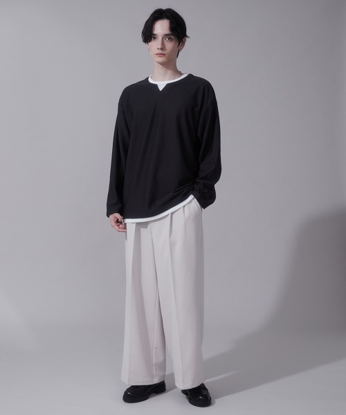 BROWNY（ブラウニー）の「BROWNY/フェイクレイヤードキーネックT（Tシャツ/カットソー・メンズ・ベージュ/チャコール・LARGE/MEDIUM）」の9枚目の写真