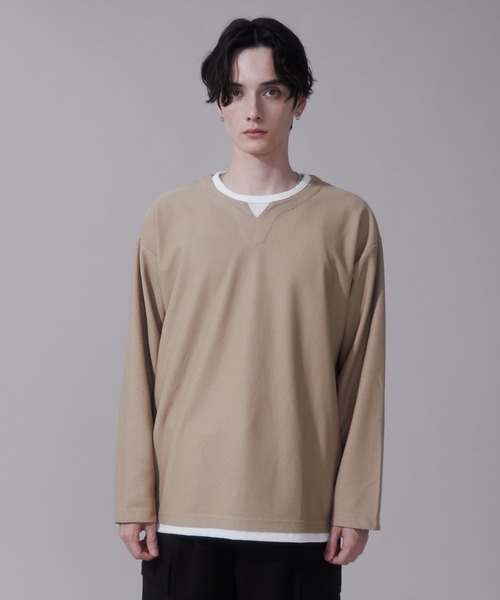 BROWNY（ブラウニー）の「BROWNY/フェイクレイヤードキーネックT（Tシャツ/カットソー・メンズ・ベージュ/チャコール・LARGE/MEDIUM）」の19枚目の写真