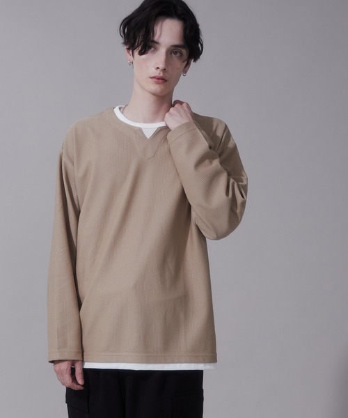 BROWNY（ブラウニー）の「BROWNY/フェイクレイヤードキーネックT（Tシャツ/カットソー・メンズ・ベージュ/チャコール・LARGE/MEDIUM）」の20枚目の写真