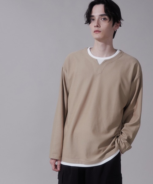 BROWNY（ブラウニー）の「BROWNY/フェイクレイヤードキーネックT（Tシャツ/カットソー・メンズ・ベージュ/チャコール・LARGE/MEDIUM）」の21枚目の写真