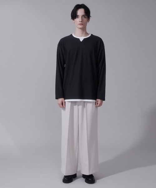 BROWNY（ブラウニー）の「BROWNY/フェイクレイヤードキーネックT（Tシャツ/カットソー・メンズ・ベージュ/チャコール・LARGE/MEDIUM）」の16枚目の写真