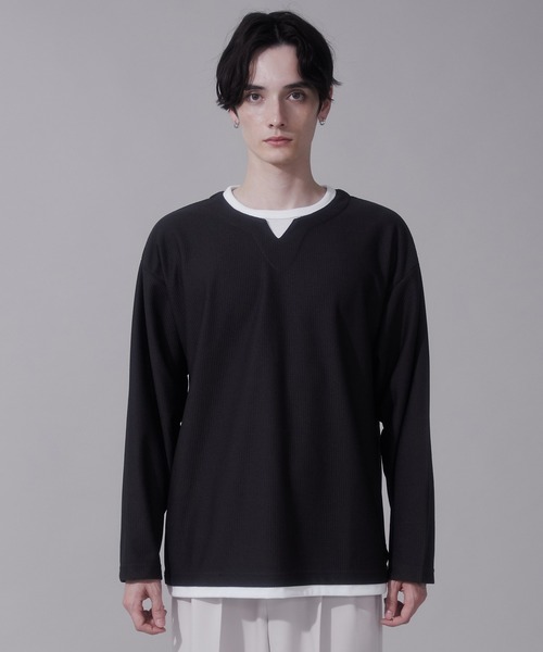 BROWNY（ブラウニー）の「BROWNY/フェイクレイヤードキーネックT（Tシャツ/カットソー・メンズ・ベージュ/チャコール・LARGE/MEDIUM）」の11枚目の写真