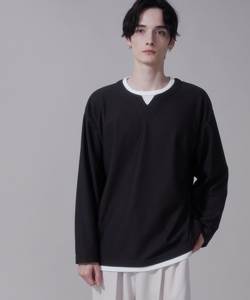 BROWNY（ブラウニー）の「BROWNY/フェイクレイヤードキーネックT（Tシャツ/カットソー・メンズ・ベージュ/チャコール・LARGE/MEDIUM）」の12枚目の写真