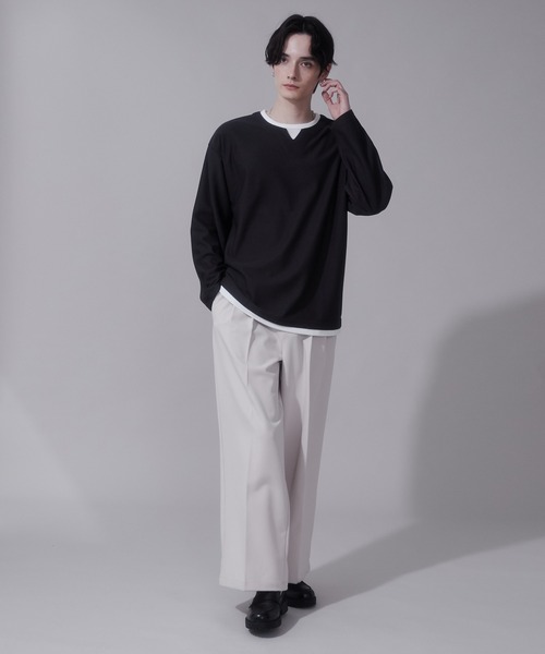 BROWNY（ブラウニー）の「BROWNY/フェイクレイヤードキーネックT（Tシャツ/カットソー・メンズ・ベージュ/チャコール・LARGE/MEDIUM）」の15枚目の写真