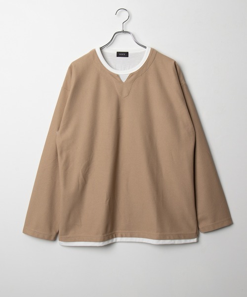 BROWNY（ブラウニー）の「BROWNY/フェイクレイヤードキーネックT（Tシャツ/カットソー・メンズ・ベージュ/チャコール・LARGE/MEDIUM）」の8枚目の写真