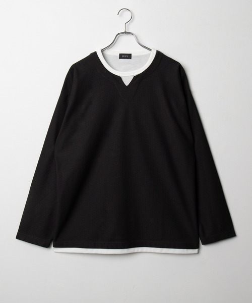 BROWNY（ブラウニー）の「BROWNY/フェイクレイヤードキーネックT（Tシャツ/カットソー・メンズ・ベージュ/チャコール・LARGE/MEDIUM）」の7枚目の写真