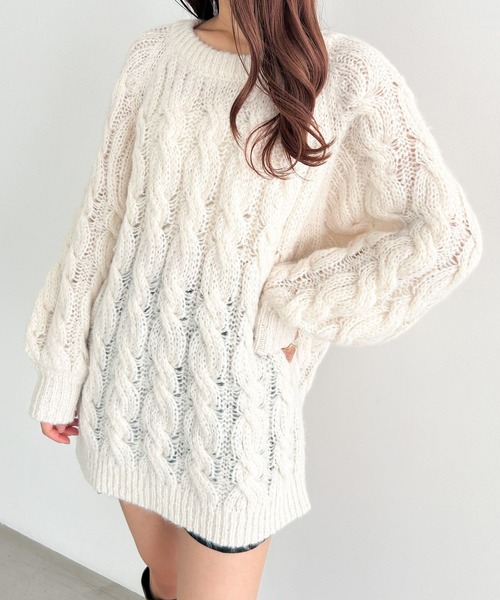 Heather（ヘザー）の「フトケーブルチュニックニット　 149618（ニット/セーター・レディース・ブルーグレー/チャコールグレー/ホワイト・FREE）」の4枚目の写真