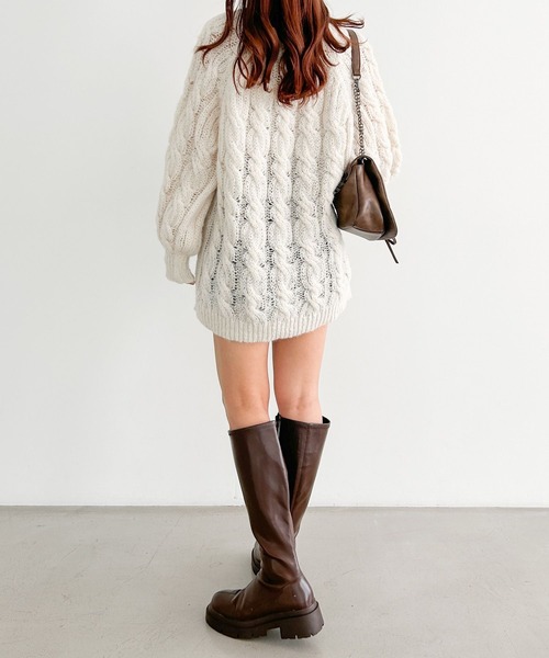 Heather（ヘザー）の「フトケーブルチュニックニット　 149618（ニット/セーター・レディース・ブルーグレー/チャコールグレー/ホワイト・FREE）」の6枚目の写真