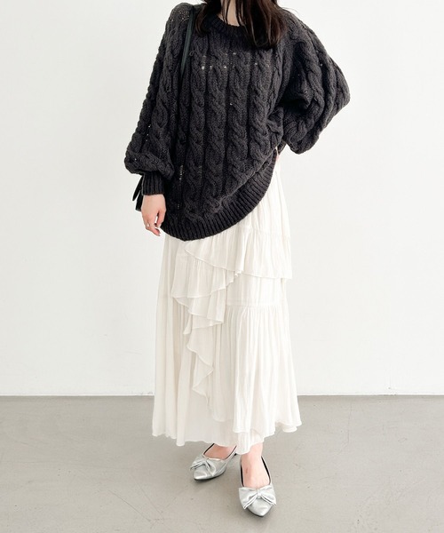 Heather（ヘザー）の「フトケーブルチュニックニット　 149618（ニット/セーター・レディース・ブルーグレー/チャコールグレー/ホワイト・FREE）」の8枚目の写真