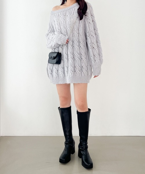 Heather（ヘザー）の「フトケーブルチュニックニット　 149618（ニット/セーター・レディース・ブルーグレー/チャコールグレー/ホワイト・FREE）」の13枚目の写真