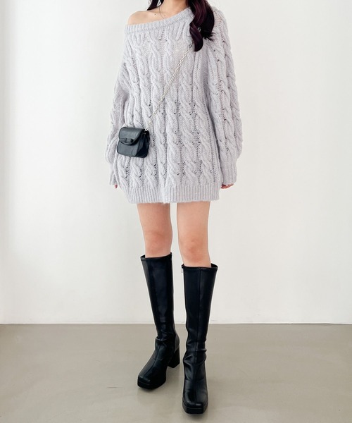 Heather（ヘザー）の「フトケーブルチュニックニット　 149618（ニット/セーター・レディース・ブルーグレー/チャコールグレー/ホワイト・FREE）」の14枚目の写真