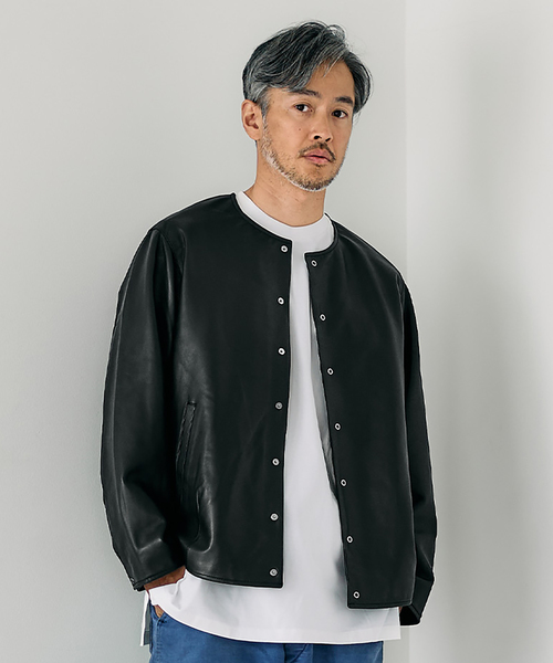 セール】ネイキッドラムレザー カーディガン（ライダース