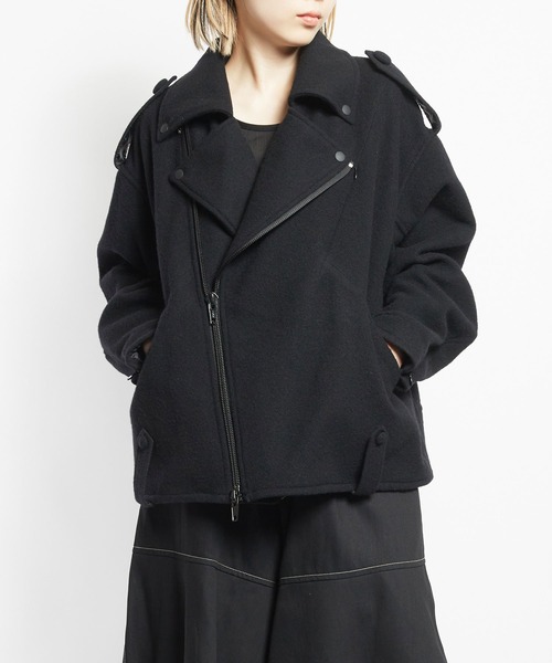 gomme(ゴム)の「モッサ ビッグライダース(ライダースジャケット・メンズ・ブラック/チャコールグレー・MEDIUM)」の2枚目の写真