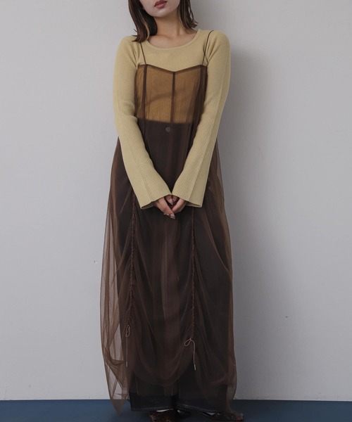 SENSE OF PLACE by URBAN RESEARCH(センスオブプレイスバイアーバンリサーチ)の「チュールレイヤードキャミワンピース(ワンピース・レディース・アイボリー/ブラウン/チャコールグレー・ONE)」の3枚目の写真