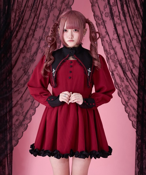 Palelfy パルエルフィー レッド ワンピース Pal elfy（パルエルフィー）の「つけ襟付きゴシックワンピース/地雷系