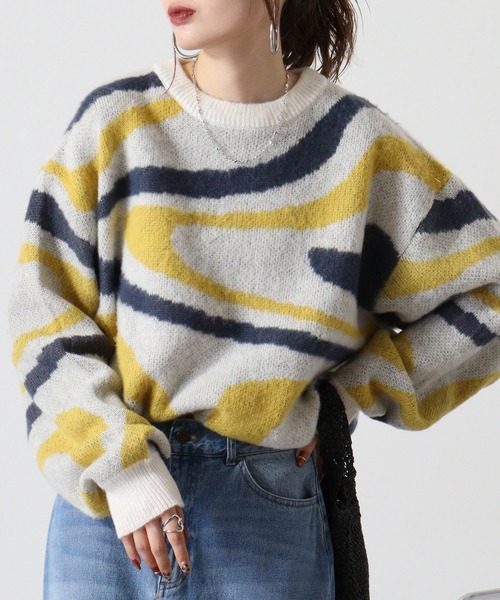 Jungle Storm(ジャングルストーム)の「Marble crew neck sweater / マーブルクルーネックセーター UNISEX(ニット/セーター・メンズ・ブラック/ブルー/イエロー・M/L)」の7枚目の写真