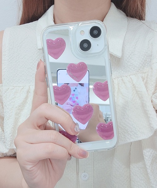 セール】ぷっくり ハート ミラー iPhone ケース（スマホケース