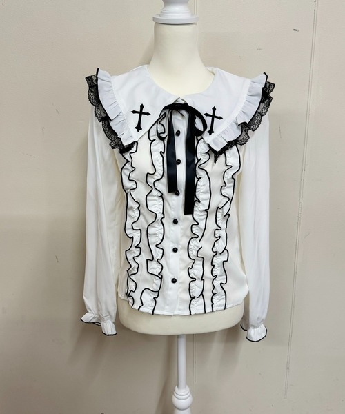 MA*RS（アメーバーマーズ）の「クロス刺繍メローブラウス（シャツ/ブラウス・レディース・ホワイト/ブラック×ホワイト/ブラック・FREE）」の22枚目の写真