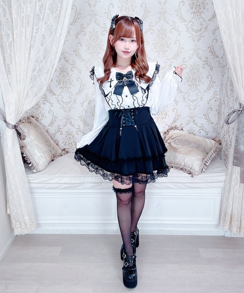 MA*RS（アメーバーマーズ）の「クロス刺繍メローブラウス（シャツ/ブラウス・レディース・ホワイト/ブラック×ホワイト/ブラック・FREE）」の8枚目の写真