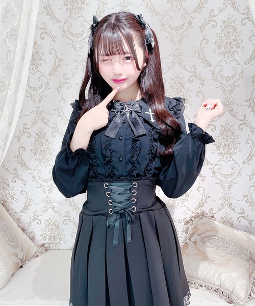 MA*RS（アメーバーマーズ）の「クロス刺繍メローブラウス（シャツ/ブラウス・レディース・ホワイト/ブラック×ホワイト/ブラック・FREE）」の10枚目の写真