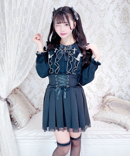 MA*RS（アメーバーマーズ）の「クロス刺繍メローブラウス（シャツ/ブラウス・レディース・ホワイト/ブラック×ホワイト/ブラック・FREE）」の13枚目の写真