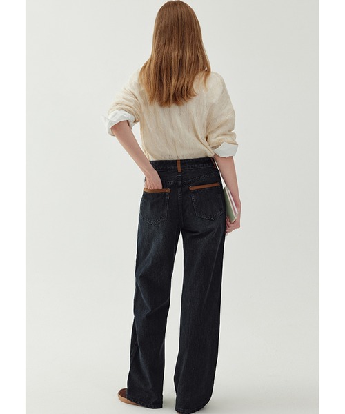 Fano Studios（ファノ ストゥディオズ）の「ミドルウエスト スエードデザイン ストレートデニム FQ24K026【Fano Studios】（デニムパンツ・レディース・ダークブルー・L/M/S）」の4枚目の写真