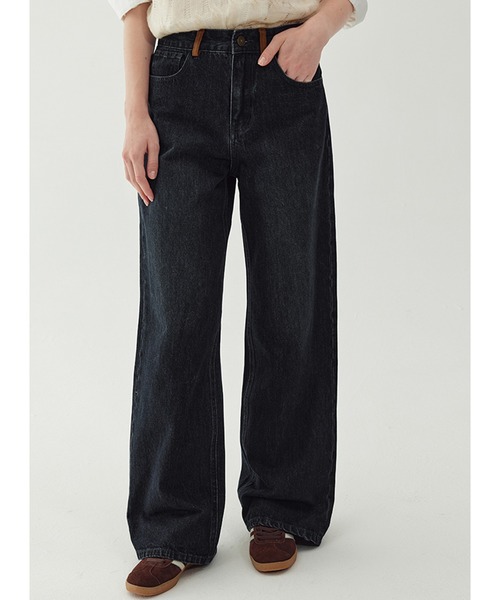 Fano Studios（ファノ ストゥディオズ）の「ミドルウエスト スエードデザイン ストレートデニム FQ24K026【Fano Studios】（デニムパンツ・レディース・ダークブルー・L/M/S）」の5枚目の写真