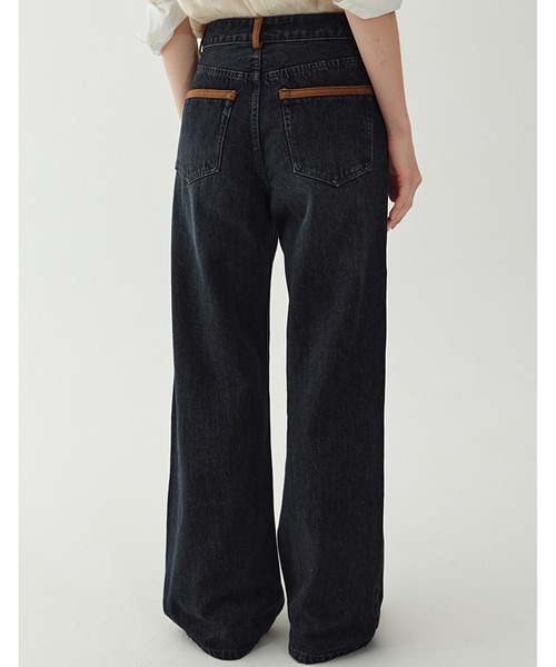 Fano Studios（ファノ ストゥディオズ）の「ミドルウエスト スエードデザイン ストレートデニム FQ24K026【Fano Studios】（デニムパンツ・レディース・ダークブルー・L/M/S）」の7枚目の写真