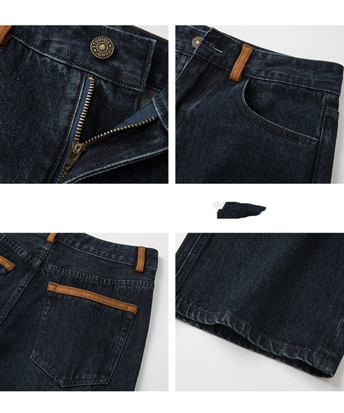 Fano Studios（ファノ ストゥディオズ）の「ミドルウエスト スエードデザイン ストレートデニム FQ24K026【Fano Studios】（デニムパンツ・レディース・ダークブルー・L/M/S）」の10枚目の写真