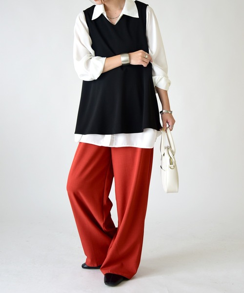 and it_（アンドイット）の「梨地ペプラムプルオーバーベスト（ベスト・レディース・アイボリー/ラベンダー/ブラック/ネイビー・M/L）」の10枚目の写真