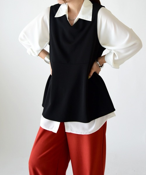 and it_（アンドイット）の「梨地ペプラムプルオーバーベスト（ベスト・レディース・アイボリー/ラベンダー/ブラック/ネイビー・M/L）」の12枚目の写真