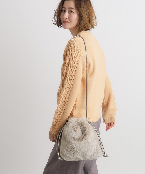 grove（グローブ）の「◆リサイクルエコファー巾着ショルダー（ショルダーバッグ・レディース・グレー/ブラウン系/ライトグレー・00）」の21枚目の写真