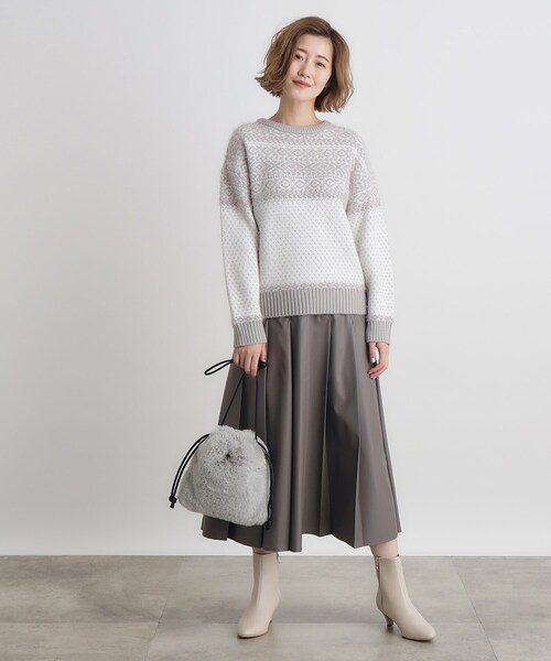 grove（グローブ）の「◆リサイクルエコファー巾着ショルダー（ショルダーバッグ・レディース・グレー/ブラウン系/ライトグレー・00）」の6枚目の写真